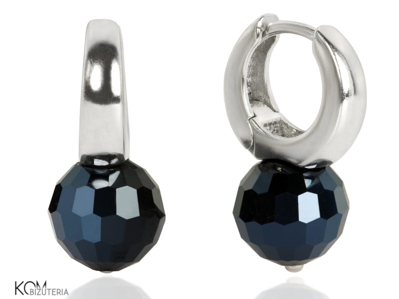 kreol granat hematy czarny hematite black navy blue koralik kolczyk srebrny zatrzaskowy creole silver kom bizuteria.jpg