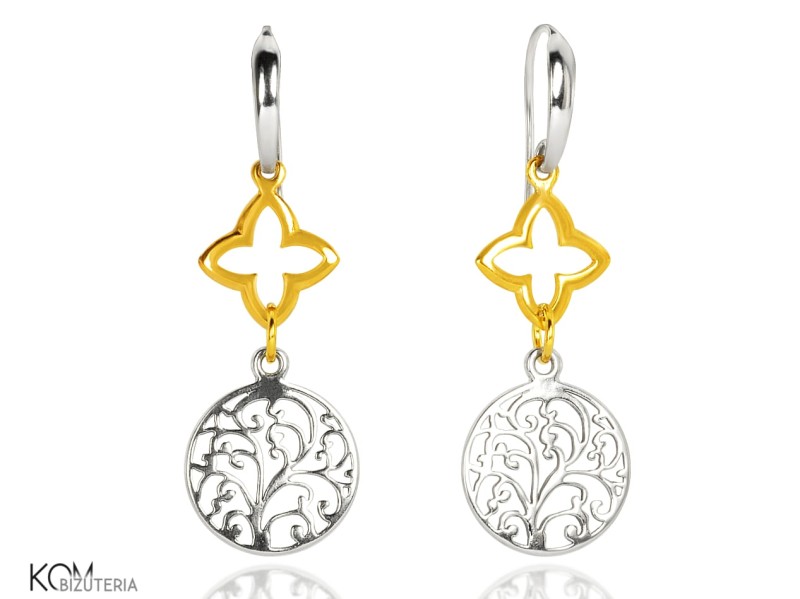 charm kolczyki otwarte gwiazda kwiaty rosliny star flowers pozlacane srebro gold-plated silver kom bizuteria.jpg