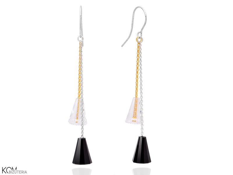 kolczyki wiszace swarovski tube tuba drop czarny bialy black white srebro pozlacane gold-plated silver kom bizuteria.jpg