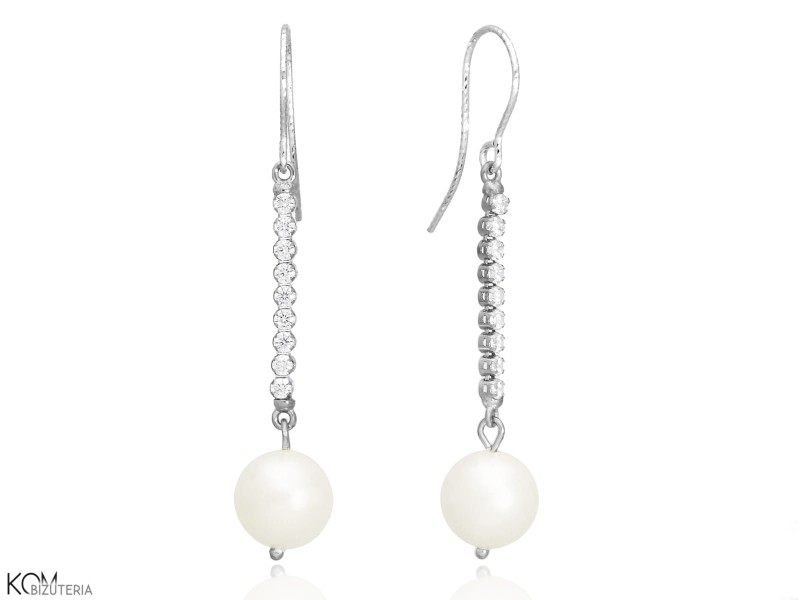 kolczyki cyrkonie wiszace krotkie perla syntetyczna synthetic pearl biale white cubic zirconia srebro silver kom bizuteria.jpg