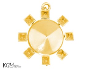 Pozłacana, srebrna zawieszka, z okrągłą, wklęsłą miseczką do rivoli 10mm i kwadrat 4428 2mm w118