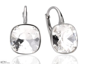 Kolczyki angielskie kwadraty, srebro 925, kryształy Swarovski® kwadrat