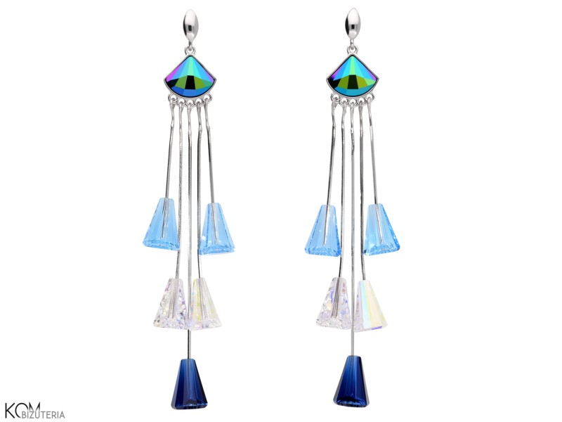 kolczyki swarovski skarabeusz zielony green wachlarz fan artemis scarab niebieski granat krysztal ab crystal ab indigo aquamarine blue navy wiszace dlugie  srebro silver kom bizuteria.jpg