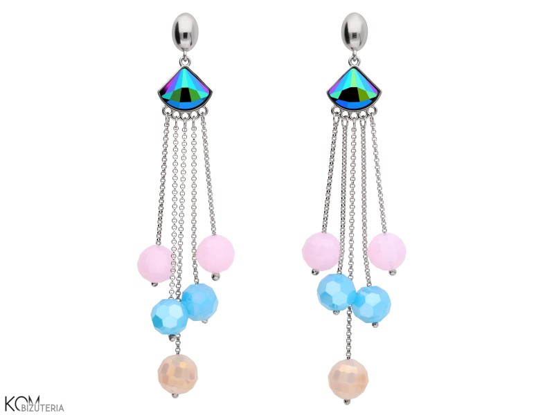 kolczyki swarovski beads koraliki pastele skarabeusz zielony niebieski green blue scarab pastel pink blue nude beige rozowy bez bezowy wiszace dlugie  srebro silver kom bizuteria.jpg