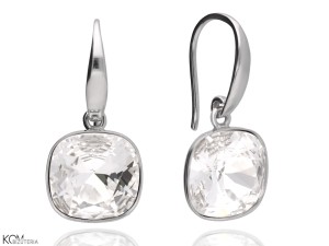 Kolczyki haczyki białe kwadraty, srebro 925, kryształy Swarovski® kwadrat
