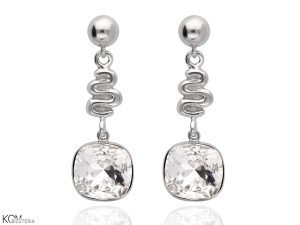 Wiszące kolczyki białe kwadraty, srebro 925, kryształy Swarovski® kwadrat
