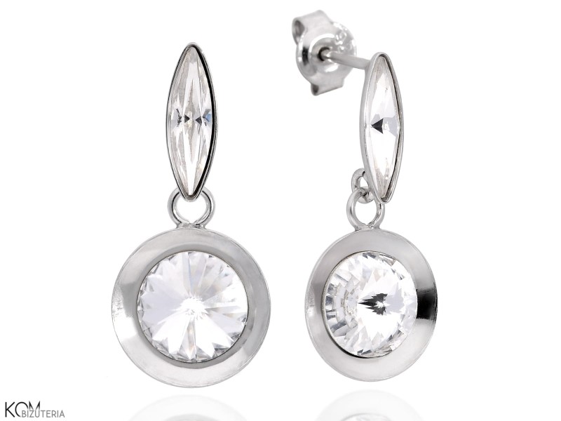 glace miroir glacie lustro kolczyki sztyfty kryształy swarovsk irivoli crystal kryształ biały white srebro silver kom bizuteria.jpg