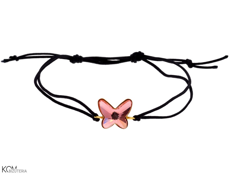 bransoletka na sznurku swarovski motyl butterly peach rose brzoskwiniowy róż pink pozlacane gold-plated srebro silver kom bizuteria.jpg