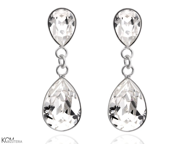 krysztalowe krople crystal drops swarovski kolczyki sztyfty stud earrings biale white silver kom bizuteria.jpg