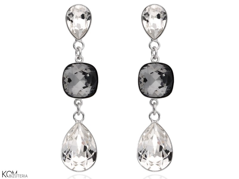 krysztalowe krople crystal drops swarovski kolczyki sztyfty stud earrings czarne biale black white silver kom bizuteria.jpg