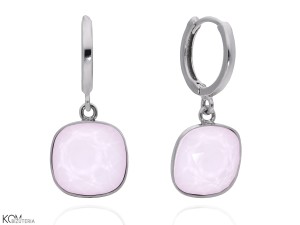 Kolczyki kreole, pastelowe, różowe kwadraty, pozłacane srebro 925, kryształy Swarovski® kwadrat