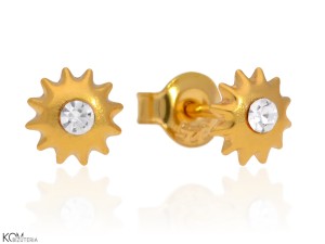 MINNU - sun with a rhinestone - gold-plated silver stud earrings