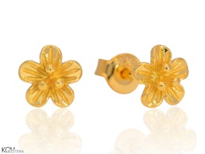 Kolczyki sztyfty kwiatki, lilie, pozłacane srebro 925