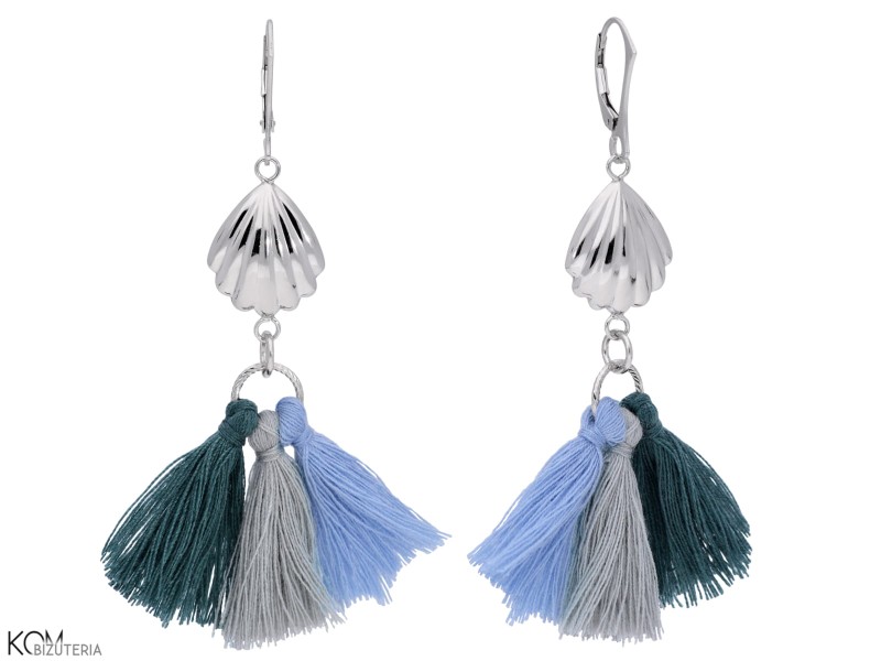 chwotski swarovski kolczyki wiszące frędzle muszla morze sea shell tassel earrings swarovski błekit niebieski szary navy blue grey silver srebro kom bizuteria.jpg