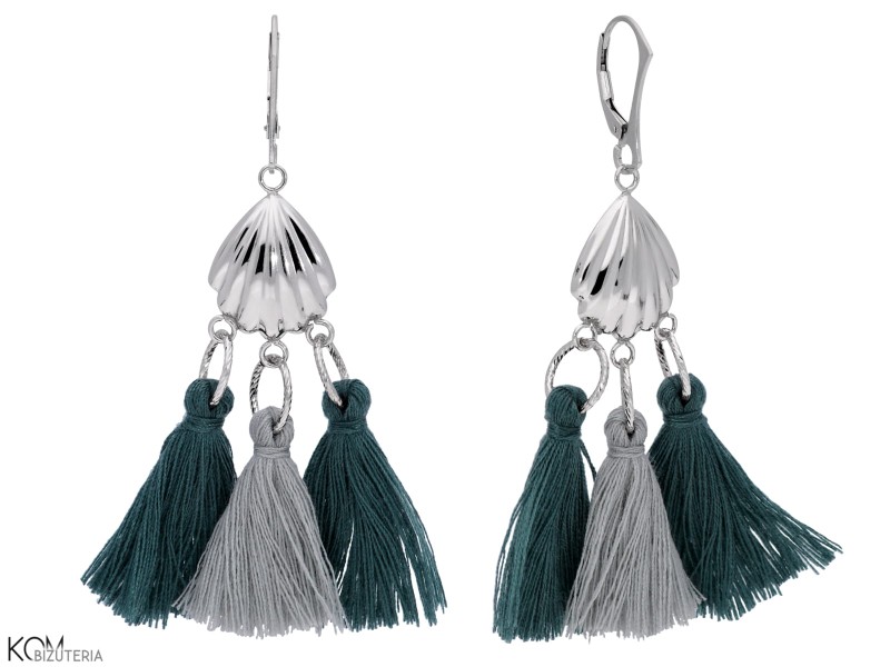 chwotski swarovski kolczyki wiszące frędzle muszla morze sea shell tassel earrings swarovski niebieski szary navy blue grey silver srebro kom bizuteria.jpg