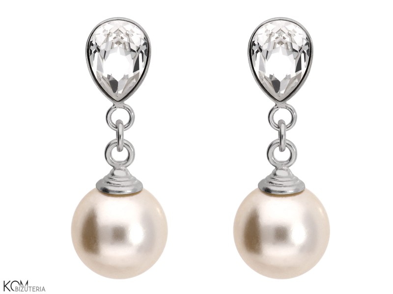 kryształowe krople kolczyki sztyfty swarovski sztuczne perły biały krem kremowa łezka imitation pearl crystal earrings cream white kom bizuteria jewelry .jpg