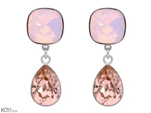 Wiszące kolczyki różowe kwadraty o efekcie opalu i krople, srebro 925, kryształy Swarovski® kwadrat, kropla