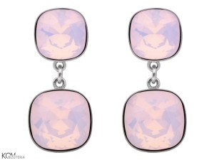 Wiszące kolczyki różowe kwadraty o efekcie opalu, srebro 925, kryształy Swarovski® kwadrat