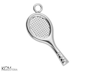 Rodowana, srebrna zawieszka ozdobna charm rakieta tenisowa, sport 24x17mm w127.1