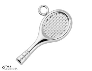 Rodowana, srebrna zawieszka ozdobna charm rakieta tenisowa, sport 24x17mm w127.2