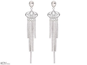 VOILE - white drop - silver stud earrings with cubic zirconia and crystals