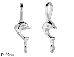 Srebrna zawieszka ozdobna charm łącznik, delfin, delfinek 20x7mm W140
