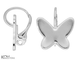 Srebrny bigiel angielski, kolczyk leverback z miseczką do kryształów motyl 2854 18mm kz92