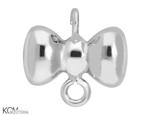 Rodowana, srebrna zawieszka ozdobna charm łącznik, kokardka 11x11mm W151