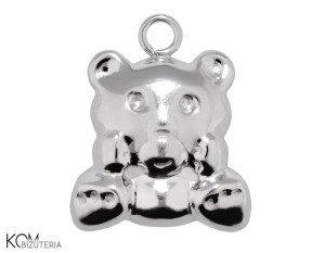 Rodowana, srebrna zawieszka ozdobna charm pluszowy miś, niedźwiadek 17x14mm w152