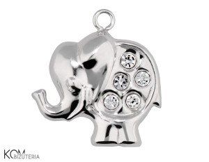 Rodowana, srebrna zawieszka ozdobna charm słoń, słonik z symilkami w154