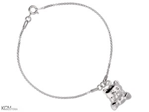 Bransoletka łańcuszek z zawieszką miś, srebro 925