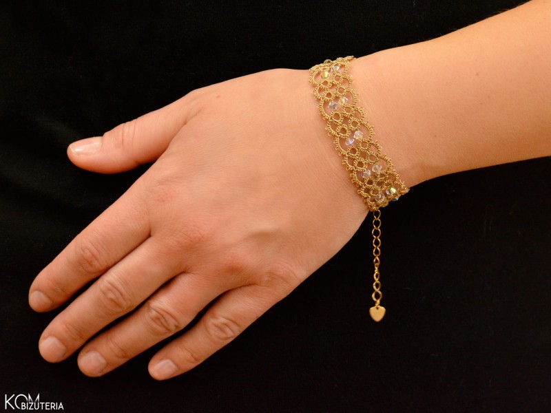 złota bransoletka frywolitka z krysztalami swarovski ab.JPG