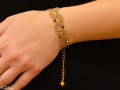 złota bransoletka frywolitka listki z krysztalami swarovski zlote brazowe zblizenie.JPG