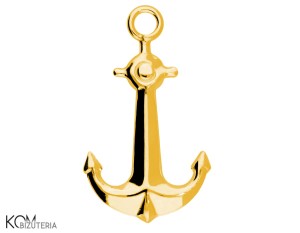 Pozłacana, srebrna zawieszka ozdobna charm kotwica 21x12mm w131