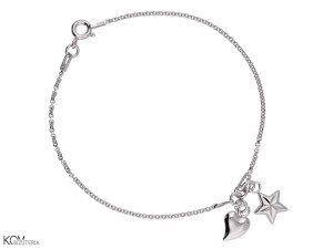 Bransoletka łańcuszek z zawieszką gwiazda i serce, srebro 925