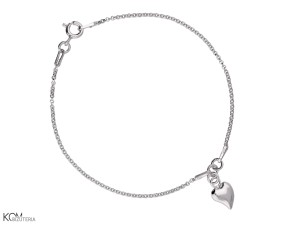 Bransoletka łańcuszek z zawieszką serce, srebro 925