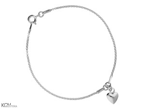 Bransoletka łańcuszek z zawieszką serce, srebro 925