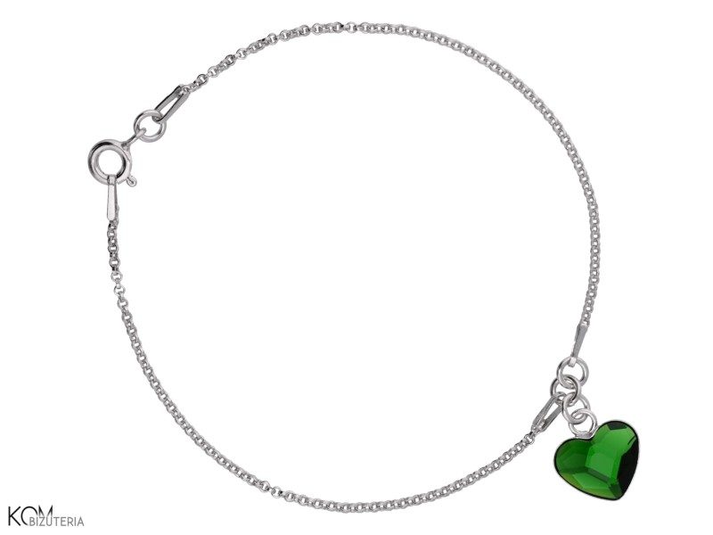 bransoletka celebrytka srebrna zielone serce swarovski 1 cm.jpg