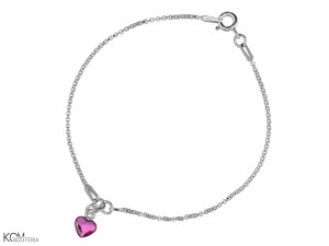 Bransoletka łańcuszek małe serce, serduszko, kryształ Swarovski®, srebro 925