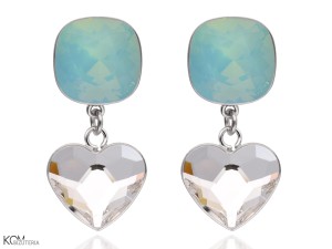 PIAZZA HEART - turquoise and white silver stud earrings with double Swarovski® crystals
