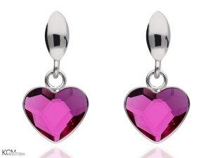 LOVE HEART silver stud earrings with pink Swarovski® crystals