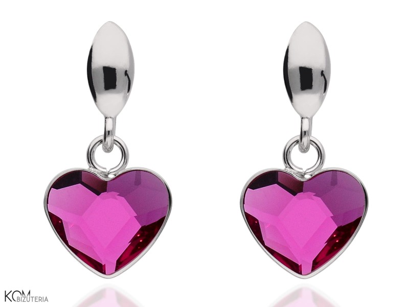 love wiszące srebrne kolczyki serca z rozowymi krysztalami swarovski 1 cm.jpg
