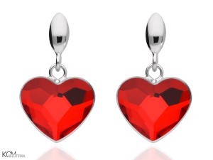 LOVE HEART red silver stud earrings with big Swarovski® crystals