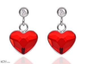 LOVE red heart silver earrings with zirconia and Swarovski® crystals