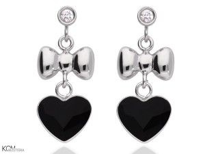 LOVE bow and black heart silver earrings with zirconia and Swarovski® crystals
