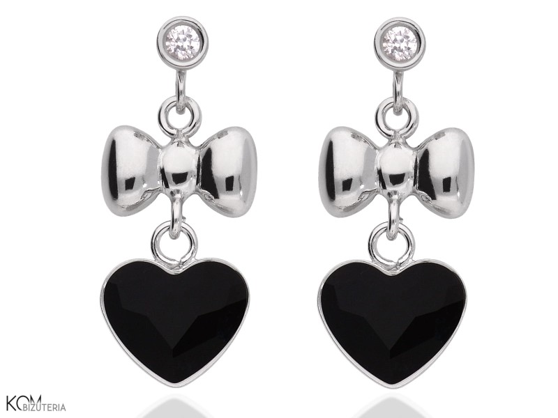 love srebrne kolczyki kokardki z cyrkoniami serca z czarnymi krysztalami swarovski 1 cm.jpg