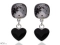 Czarne wiszące kolczyki kwadraty i serca , srebro 925, kryształy Swarovski® kwadrat, serce