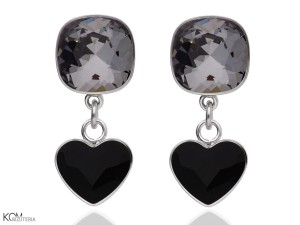 PIAZZA HEART - black - silver stud earrings with double Swarovski® crystals - small version