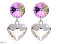Opalizujące różowe i białe kolczyki wiszące duże serce i oczko, kryształ Swarovski®, srebro 925