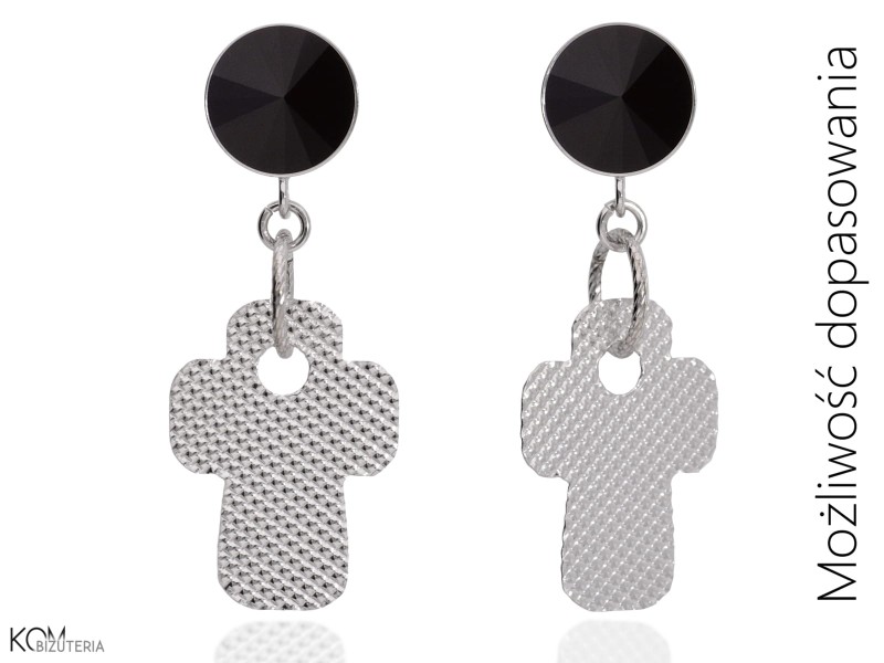 Czarne kolczyki krzyże z oczkiem, kryształ Swarovski®, srebro 925